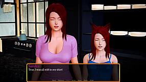 In my new family, the redhead teen shows her big tits.