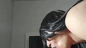 Beautiful curvy crossdresser performing at home