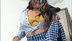 Horny latina student waits for boyfriend to fuck her in uniform