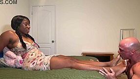 tony worships nyla foxxx's feet in interracial fetish!