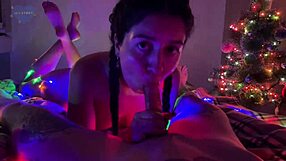 Stepsister intensely plays with dick and gives best blowjob