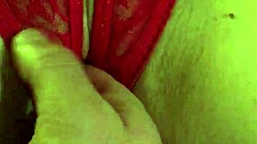 Shaved pussy in wet red thongs gets fingered