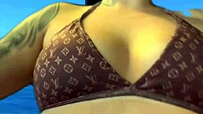 Wet african woman trains in gym bikini sweating on beach ipanema with big natural tits