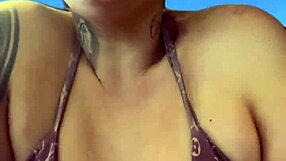 Wet african woman trains in gym bikini sweating on beach ipanema with big natural tits