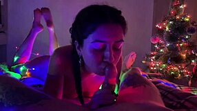 Stepsister intensely plays with dick and gives best blowjob