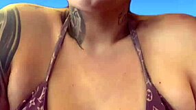 Wet african woman trains in gym bikini sweating on beach ipanema with big natural tits