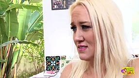 i feel the blonde milf's big tits and shaved pussy licked by the gorgeous lesbian delivery girl