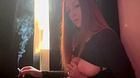 Artemisia Love uses dildo while smoking cigarette