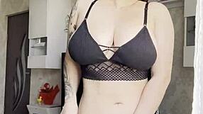 Hot lingerie blonde hand on pussy