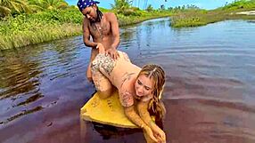 look at that adventurous couple getting caught flashing their big asses in the mangrove for wild bareback sex