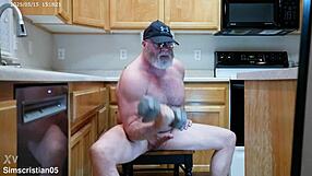 Amateur flashing in sheer clothes during workout