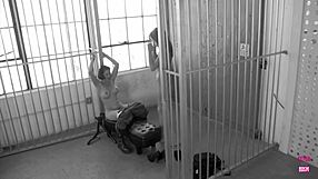 Naughty blonde fucks jailer after sucking strap