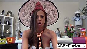 Abigail carves pumpkin then masturbates solo