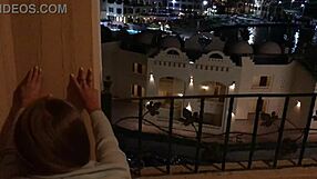 Skinny slut enjoys outdoor balcony fucking