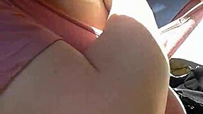 Girlfriend rubs huge tits in public flashing