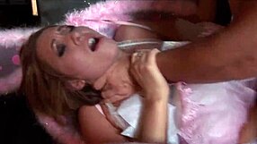 Kinky milf babe in costume smokes during wild orgy party