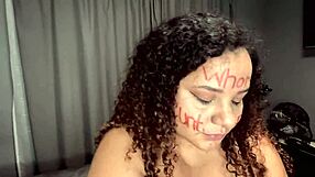 Bbw Colored Girl Deepthroating A Dildo After Writing Dirty Words On Her Whore Face