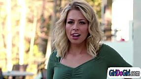 blonde wife sneaks away for steamy face sitting with poolgirl