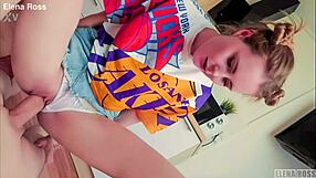 Elena Ross gives handjob during intense workout with monster cock.