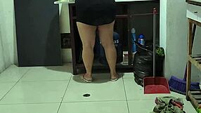 Recording friend's mom cleaning then fucking her wet pussy