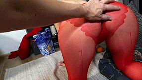 Laura gets horny in christmas pantyhose and gives pov blowjob