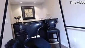 maxine x tests her sex toy with big tits and thick legs bent over