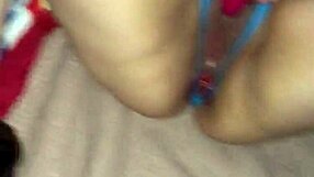 wife masturbates with anal dildo and front vibrator, teasing her ass and pussy