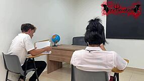 Naughty school-girl rides classmate bareback in steamy session