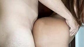 Teen amateur takes big cock creampie in ass standing up