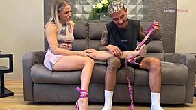 slutty wife sneaks footjob and blowjob with husband's best friend