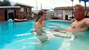 Hazel Haze relaxes poolside with friends.