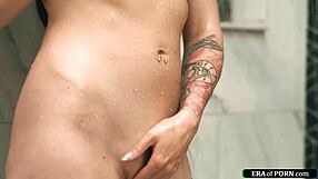 Charlotte Sins gets caught by roommate while shower fucking a dildo intensely