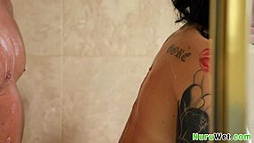 Masajista adolescente tetona prepara cliente para masaje nuru en ducha - Brad Sterling Charlotte Sins