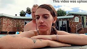 Hazel Haze relaxes poolside with friends.