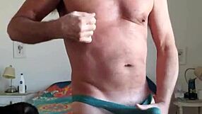 Pervy Daddy Plays with Boner Bulge in Turquoise Thong!