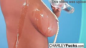 Charley Chases Oiled Up with Pearls Big Tits Ass Pussy Brunette Nude Babe Masturbation Solo