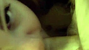 Girl passionately sucks daddy's cock with gagging