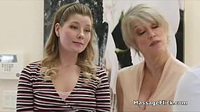 A horny MILF and teen 18+ pleasure the masseur's cock in a threesome.