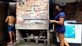 horny neighbor enters my humble bathroom - fucking my neighbor squirts cums