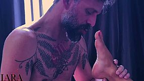 Beautiful Latina Receives Cum on Toes in Leather Footjob Scene