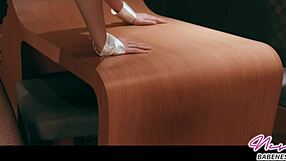 Sexy Asian bunny girl eagerly rides big cock with homemade dildo play