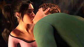 בחורה צעירה חמה עם ציצים קטנים ותחת גדול רוכבת על מוט, מנשקת ומפזרת במלוא המשחק סקס