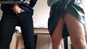 I masturbate with hot milf in miniskirt and jeans