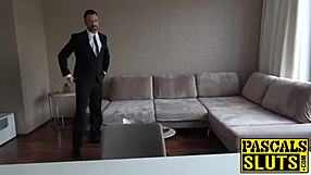 fuck that sub british babe from behind, spank her tits while toying her