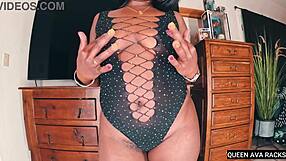 thick ebony queen ava teases in lingerie, shaking her big ass and modeling for cock.