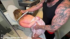 Blonde FORCED to FUCK face in TOILET