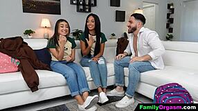 stepsiblings in bikinis visit their new step brother for the first time