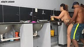 women in high heels seduce friend in kitchen for passionate sex