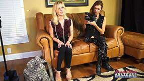 Skinny cuties Meredith and Mya take turns in group fun