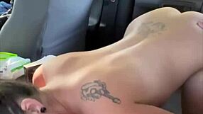 Big booty streetwalker titty fucks and swallows cum in public